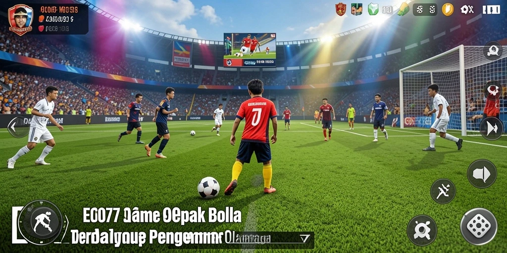 Gameplay EOS77 menampilkan aksi sepak bola yang mendebarkan.