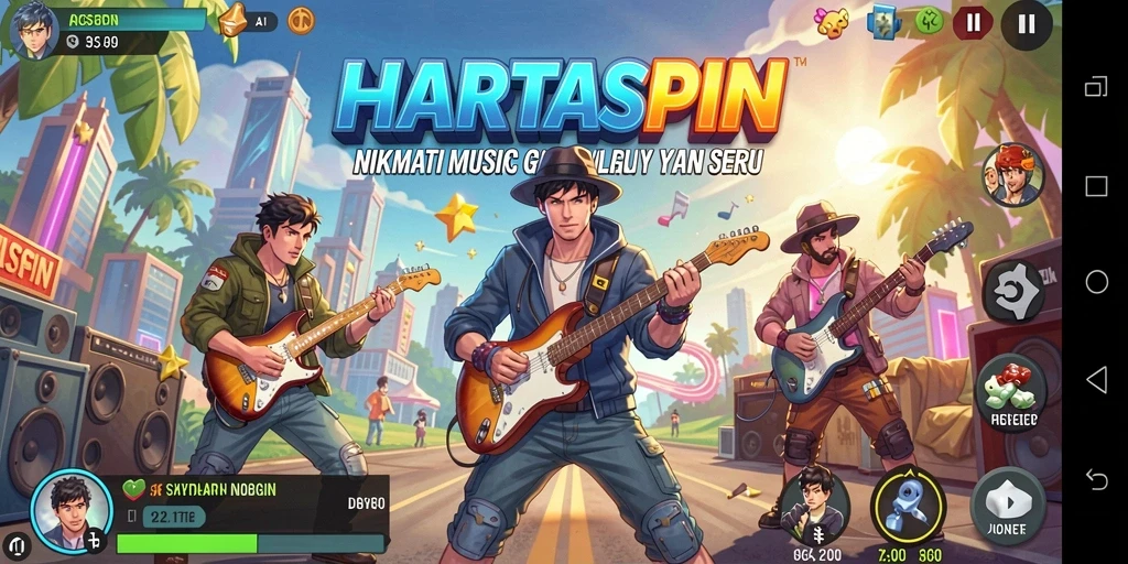 Screenshot HARTASPIN menampilkan pemain menikmati gameplay musik yang seru.