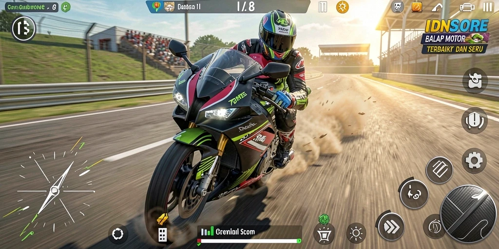 Gameplay mendebarkan dalam balapan motor yang seru.