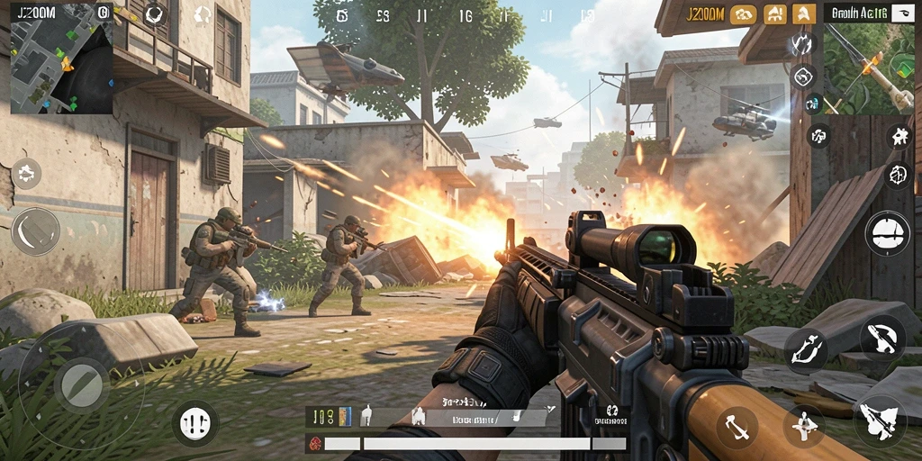Tangkapan layar dari gameplay intens J200M yang penuh aksi.