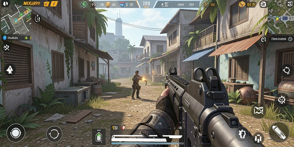 Tampilan gameplay seru di MEKAR99 dengan aksi menembak yang cepat.