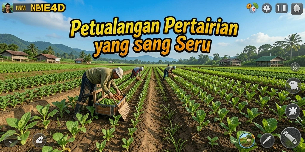 Tampilan screenshot gameplay <strong>MEME4D</strong> yang menampilkan ladang hijau subur.