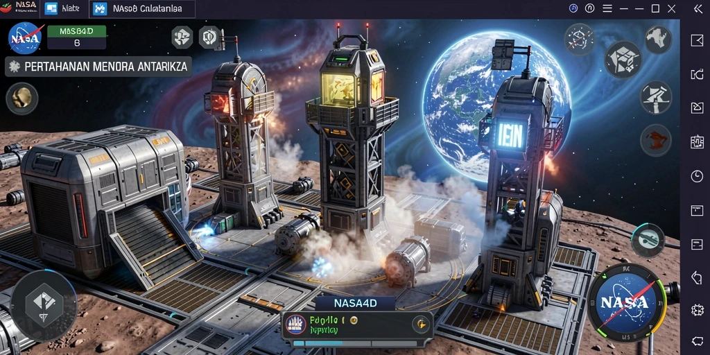 Tampilan menara pertahanan yang menarik dalam gameplay NASA4D.