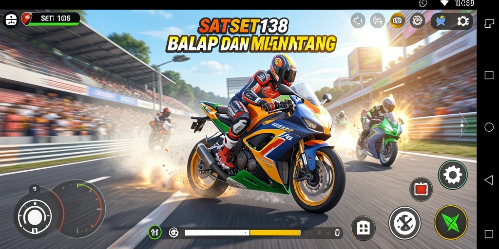 Gameplay seru dalam balapan motor dengan lintasan yang menantang.