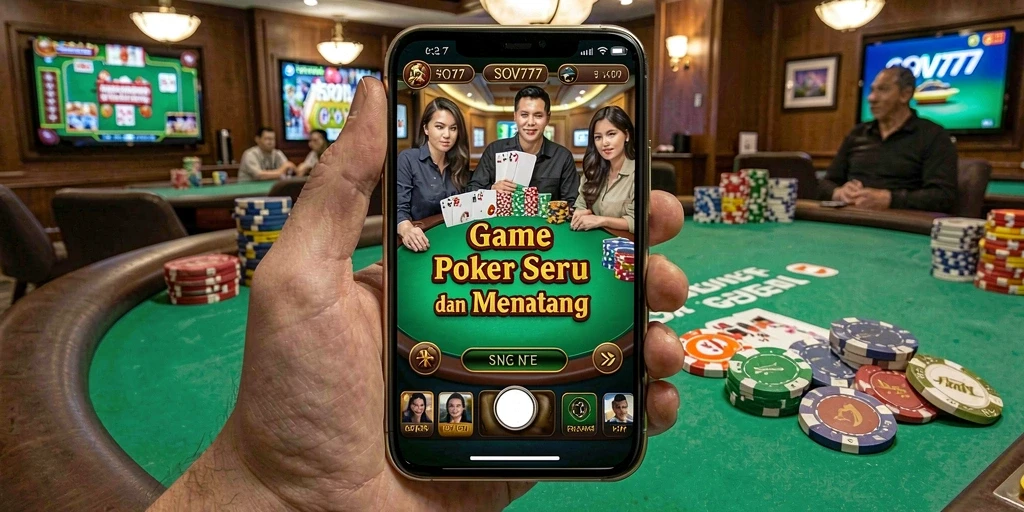 Tangkapan layar SOV777 memperlihatkan suasana permainan Poker yang seru.