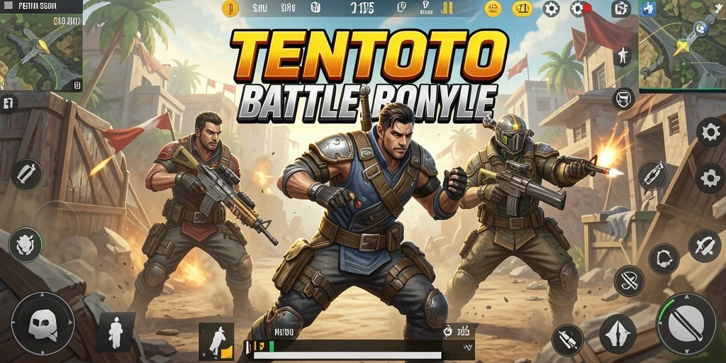 Tangkapan layar TENTOTO menampilkan aksi seru di medan perang Battle Royale.